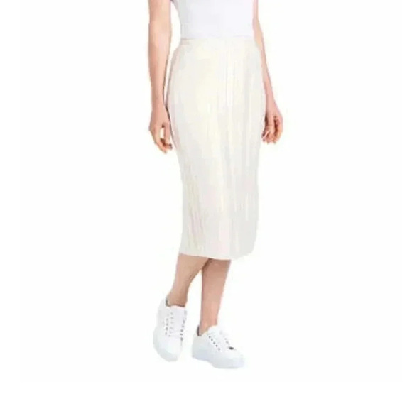 Dalia  Pleated Pearl colored Midi Skirt. Small - Picture 3 of 8